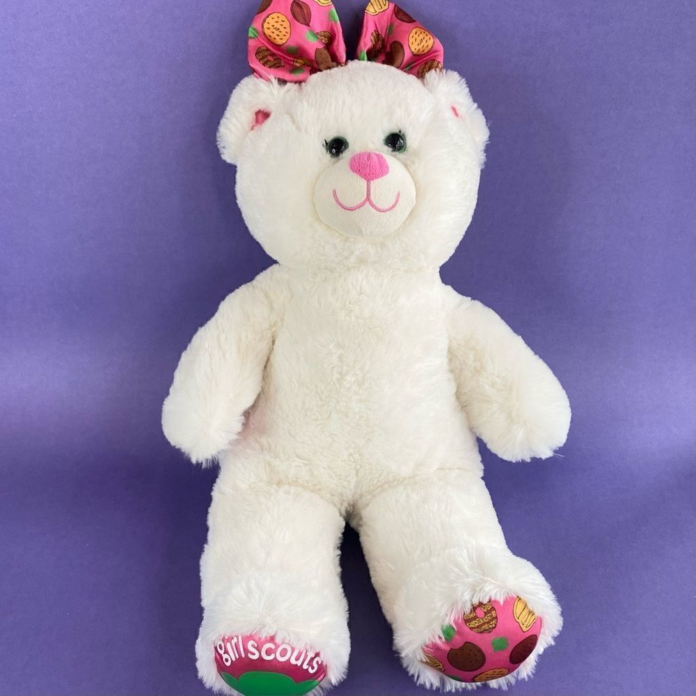 Build A Bear Girl Scout Cookie Plush Pink White Bow BAB EUC